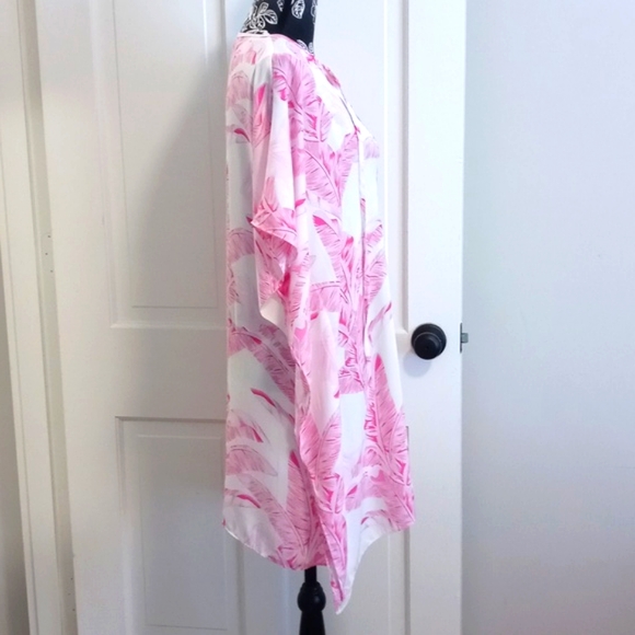 💗Buddy Love💗 - Pink/White Palm Leaf Pixie Cover-Up Dress - Picture 4 of 14